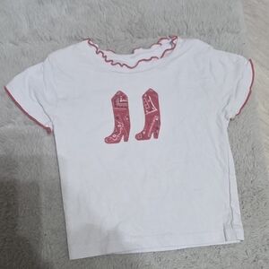 Girls White Short Sleeve Tee with Pink Boot Graphic